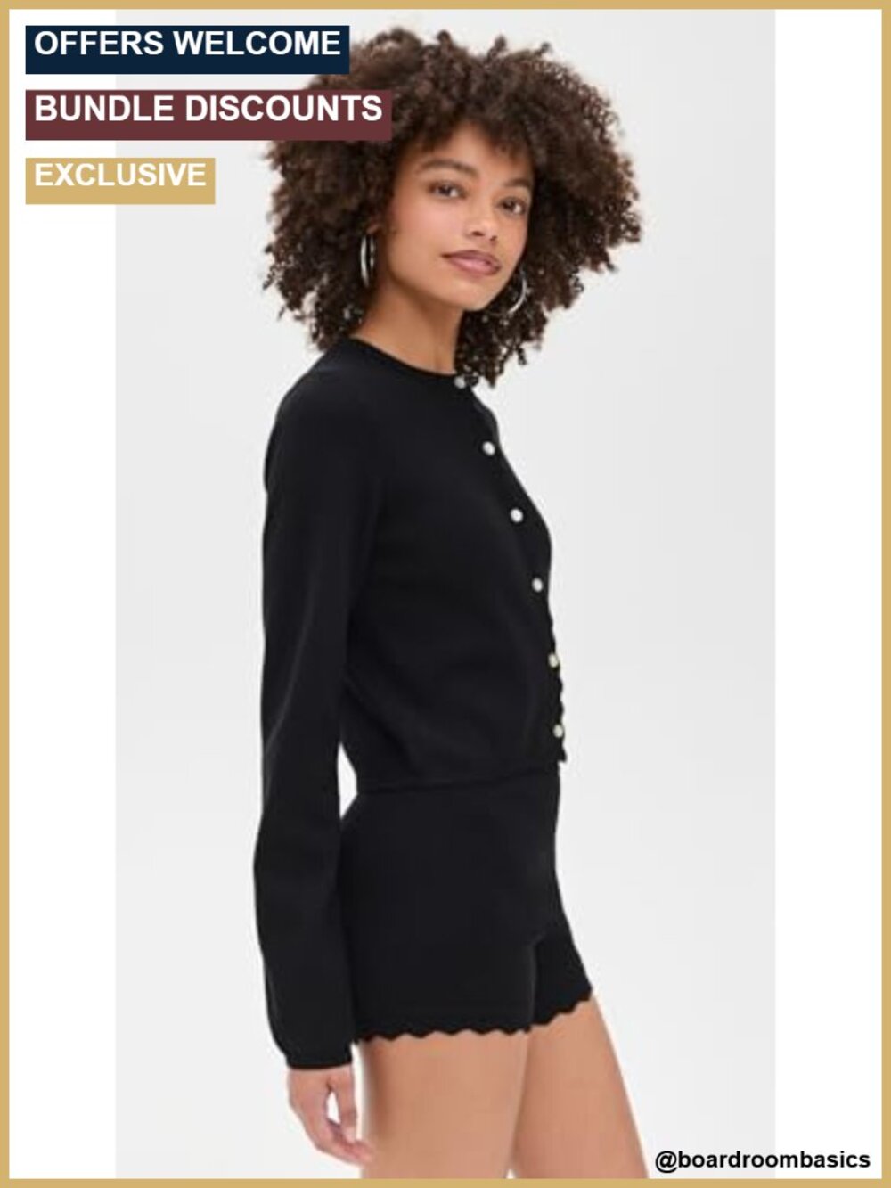 Lightweight Compact Knit Ribbed Trim Cardigan - Picture 3 of 5
